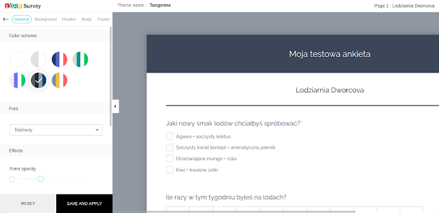 Możliwość personalizacji kolorystycznej ankiety